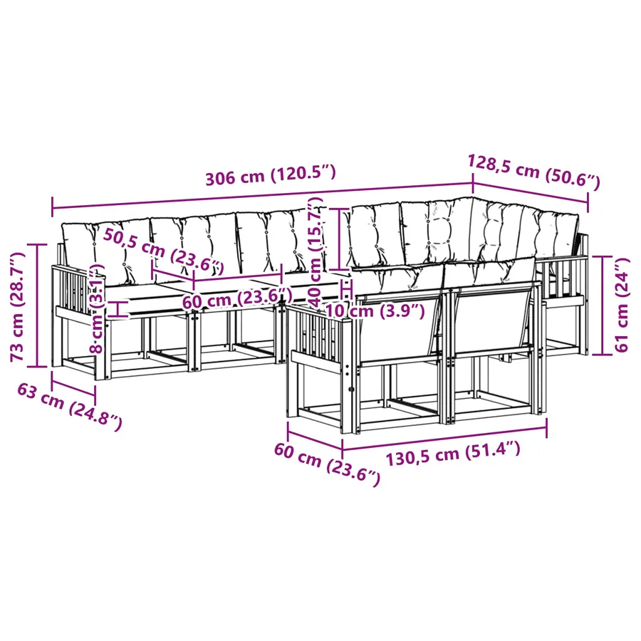 Ensemble de canapés d'extérieur 8 pcs Naturel et Beige - 9