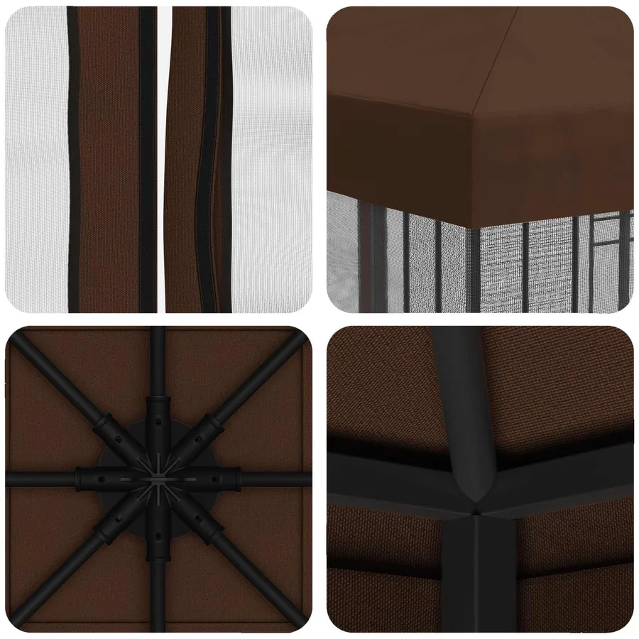 Abri de jardin avec parois 3 x 3 m Marron Polyester et Acier - 7