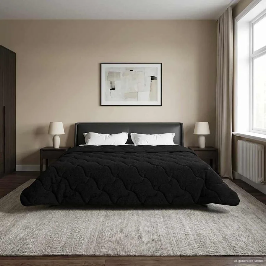 Duvet d'hiver Noir 200 x 200 cm Microfibre et polaire Teddy