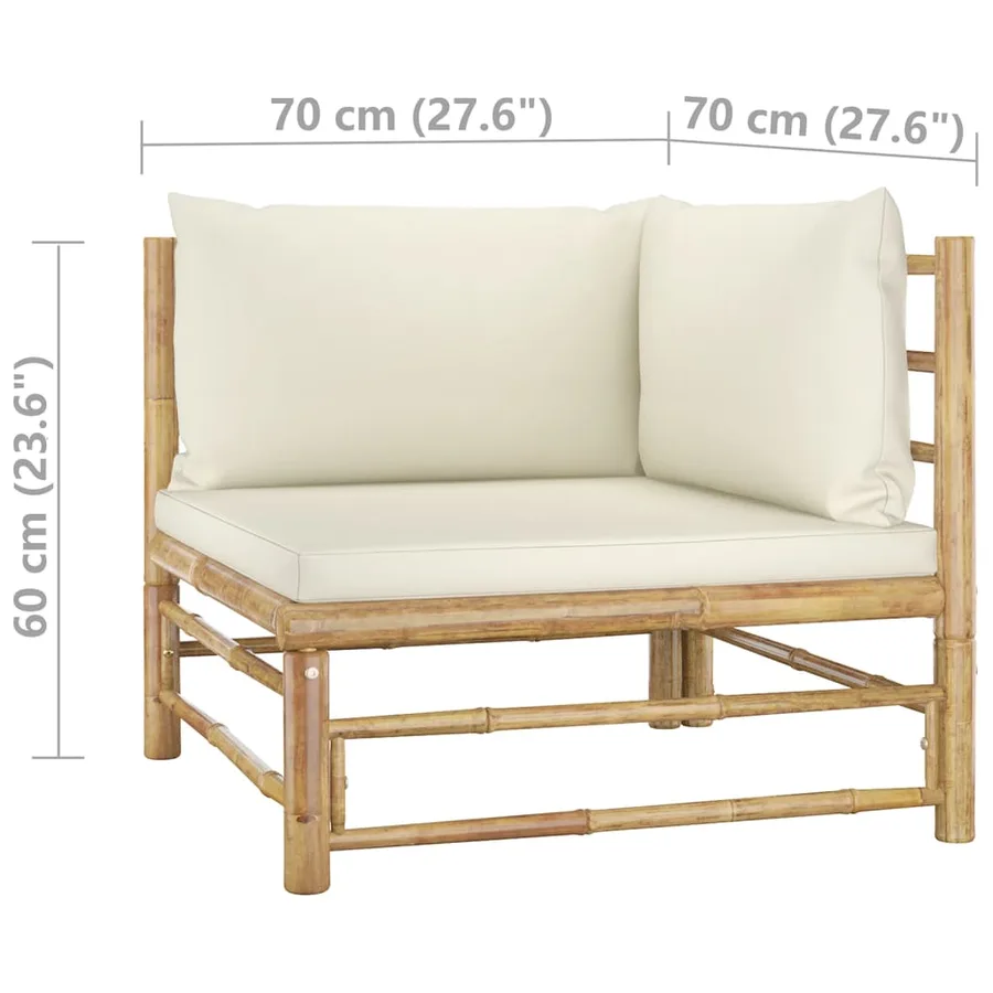Salon de jardin 10 pcs avec coussins blanc crème bambou - 11