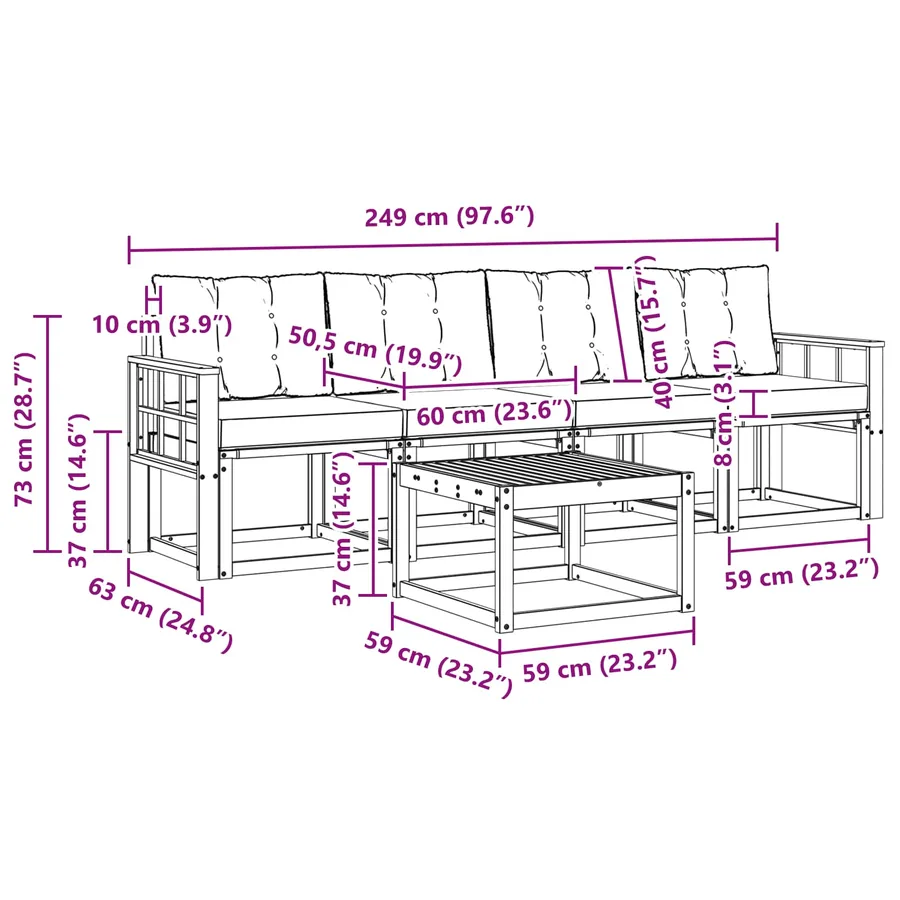 Ensemble de canapés d'extérieur 5 pcs Naturel et Beige - 8