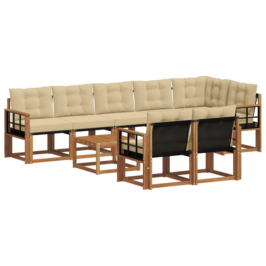 Ensemble de canapés d'extérieur 9 pcs Naturel et Beige - 2