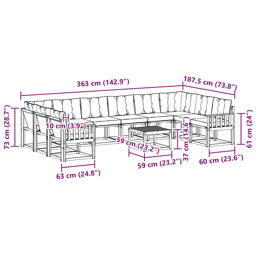 Ensemble de canapés d'extérieur 11 pcs Naturel et Beige - 10