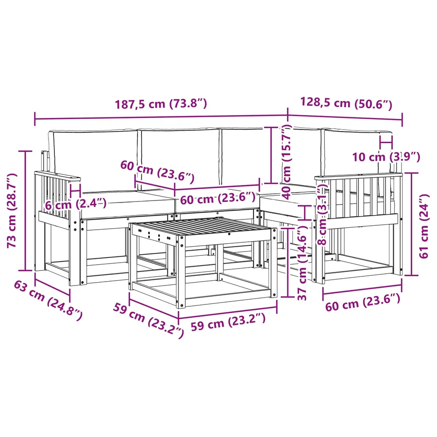 Ensemble de canapés d'extérieur 5 pcs Naturel et Anthracite - 10