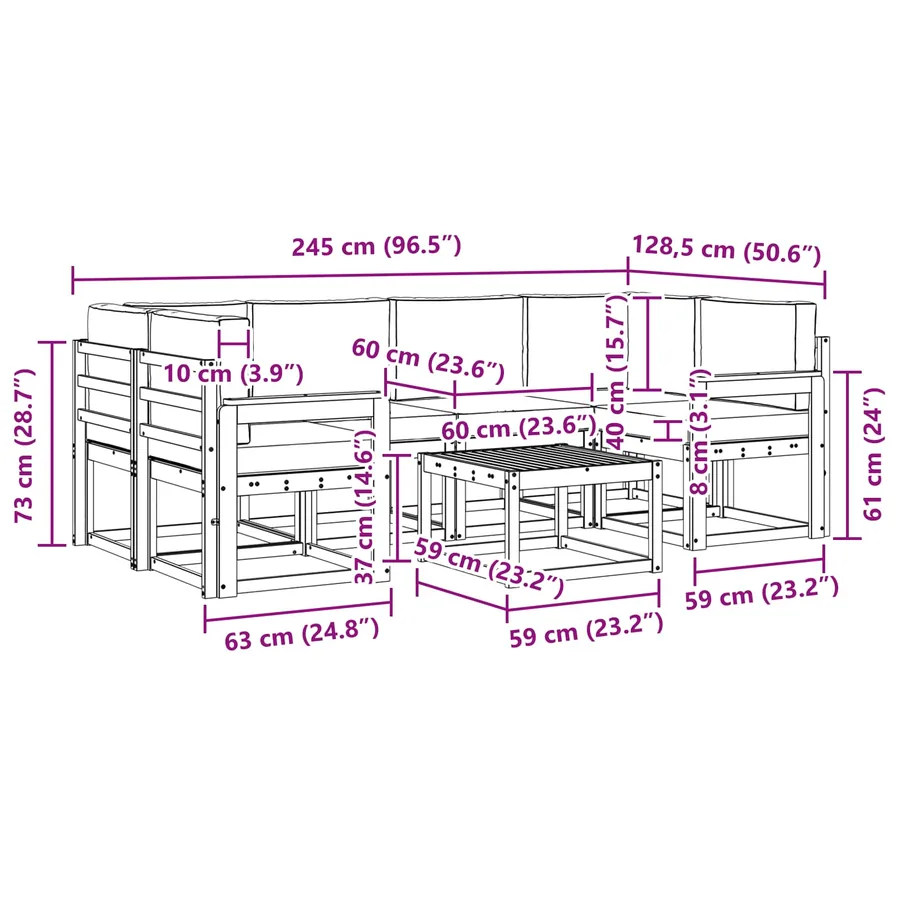 Ensemble de canapés d'extérieur 7 pcs Naturel et Anthracite - 8