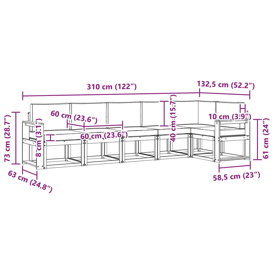 Ensemble de canapés d'extérieur 6 pcs Naturel et Anthracite - 8
