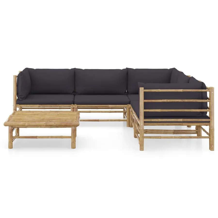 Salon de jardin 6 pcs avec coussins gris foncé bambou - 2