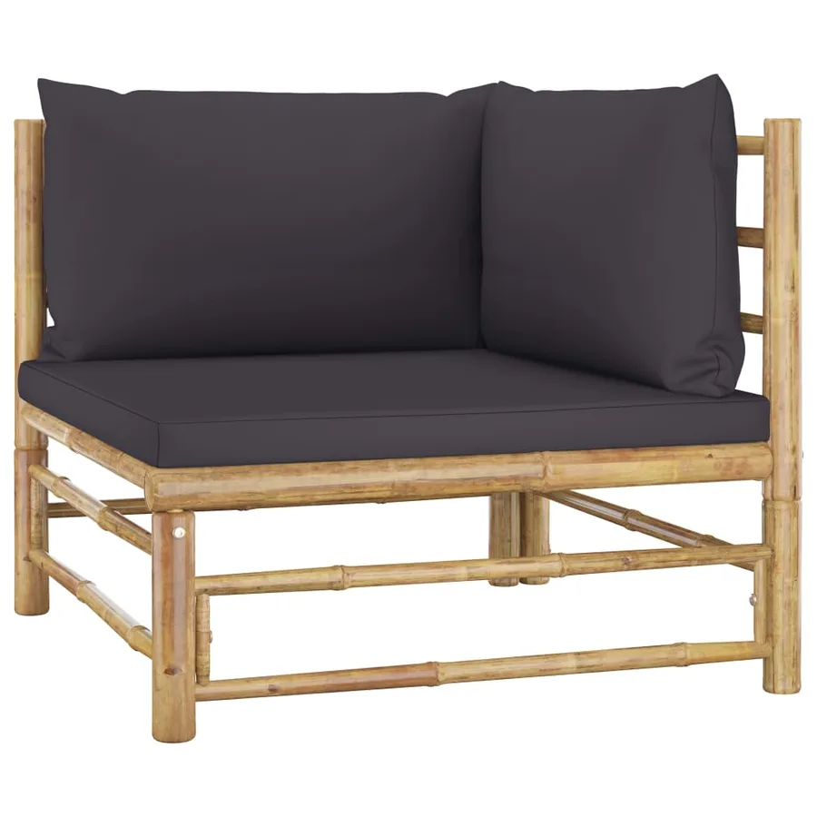 Salon de jardin 6 pcs avec coussins gris foncé bambou - 7