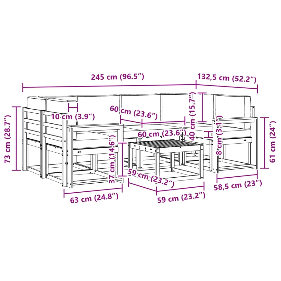 Ensemble de canapés d'extérieur 7 pcs Naturel et Anthracite - 10
