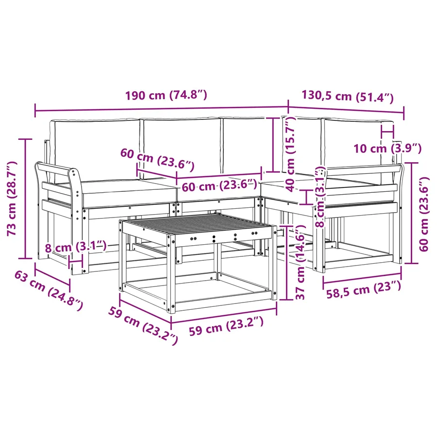 Ensemble de canapés d'extérieur 5 pcs Naturel et Anthracite - 10