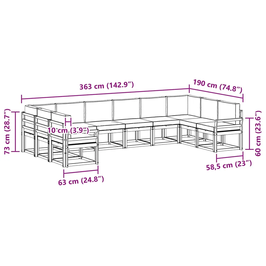 Ensemble de canapés d'extérieur 10 pcs Naturel et Anthracite - 10