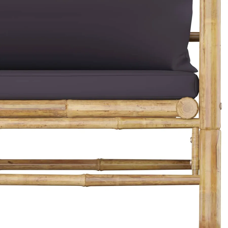 Salon de jardin 7 pcs avec coussins gris foncé bambou - 10
