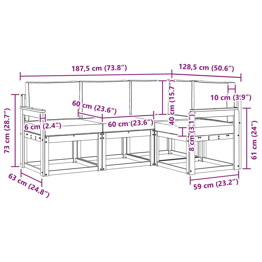 Ensemble de canapés d'extérieur 4 pcs Naturel et Anthracite - 10