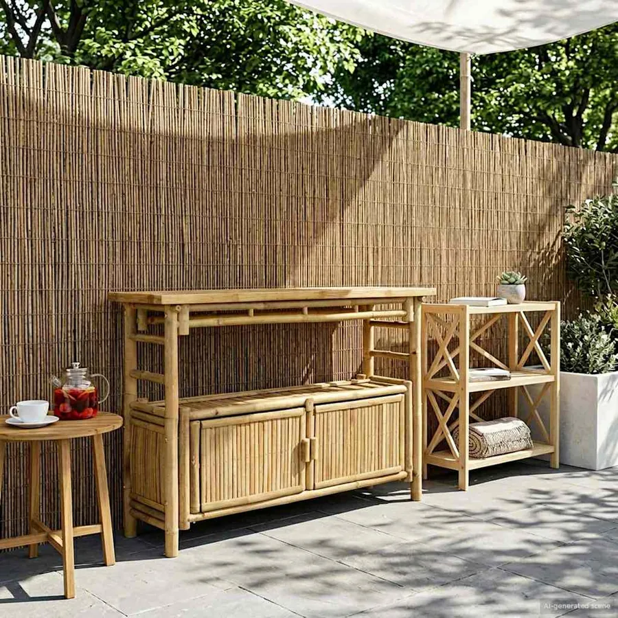Table console avec étagère Naturel 110 x 35 x 75 cm Bambou