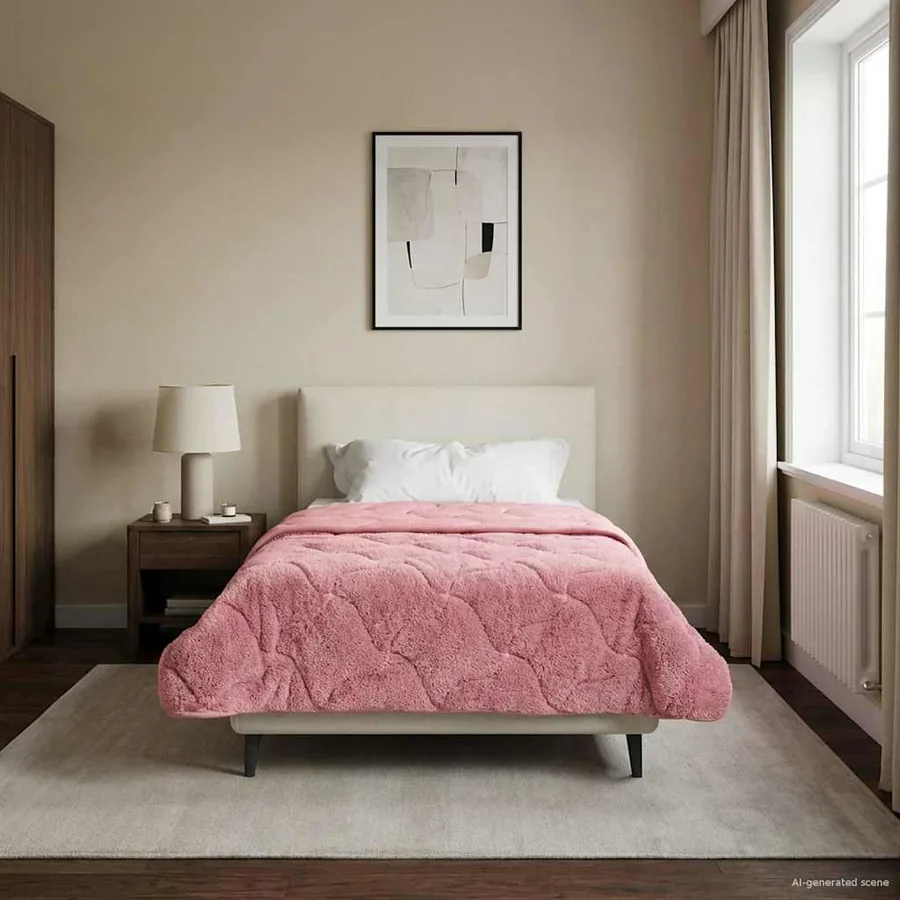 Duvet d'hiver Rose 135 x 200 cm Microfibre et polaire Teddy - 4