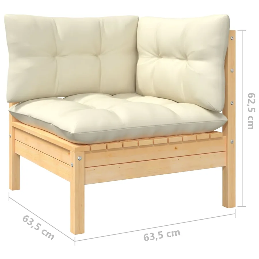 Salon de jardin 10 pcs avec coussins crème bois de pin massif - 8