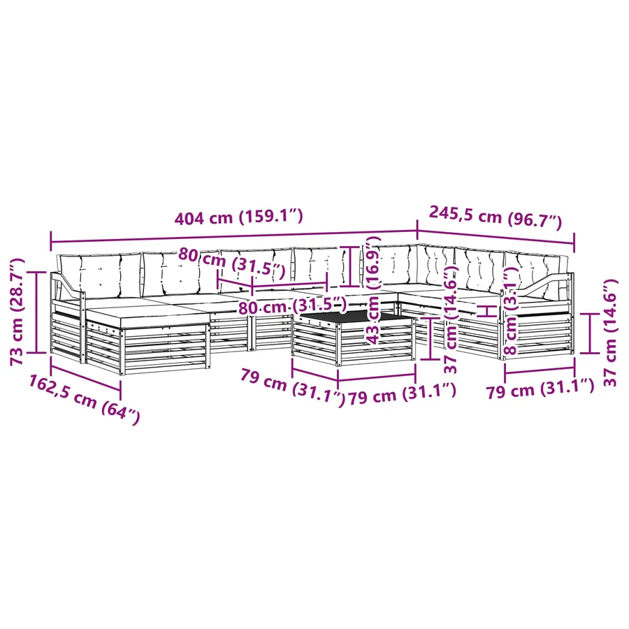 Ensemble de canapés d'extérieur 9 pcs Naturel et Crème - 11
