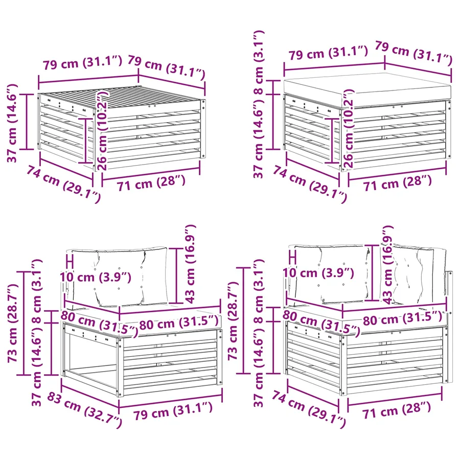 Ensemble de canapés d'extérieur 9 pcs Naturel et Crème - 12