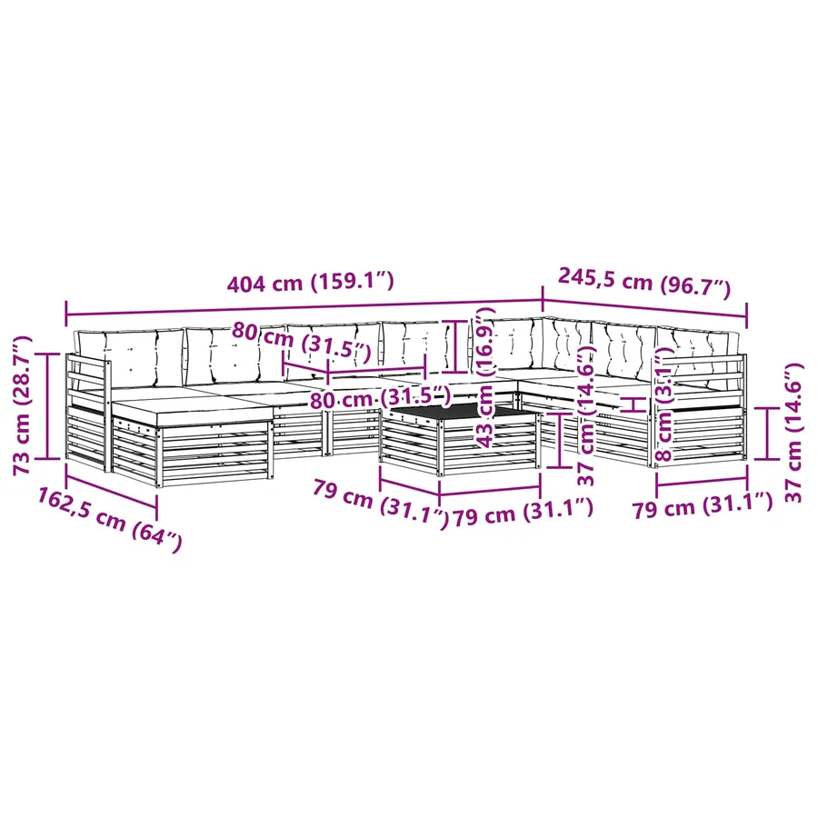 Ensemble de canapés d'extérieur 9 pcs Naturel et Crème - 11