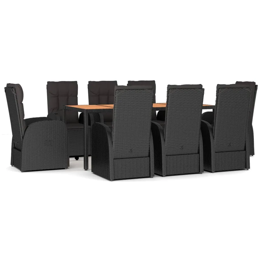 Ensemble à manger de jardin 9pcs coussins noir résine tressée - 2