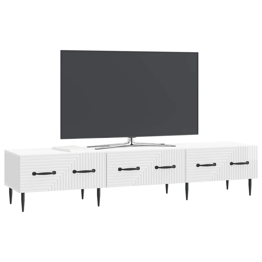 Meuble TV Blanc brillant 147 x 34,5 x 30 cm Bois d'ingénierie - 3