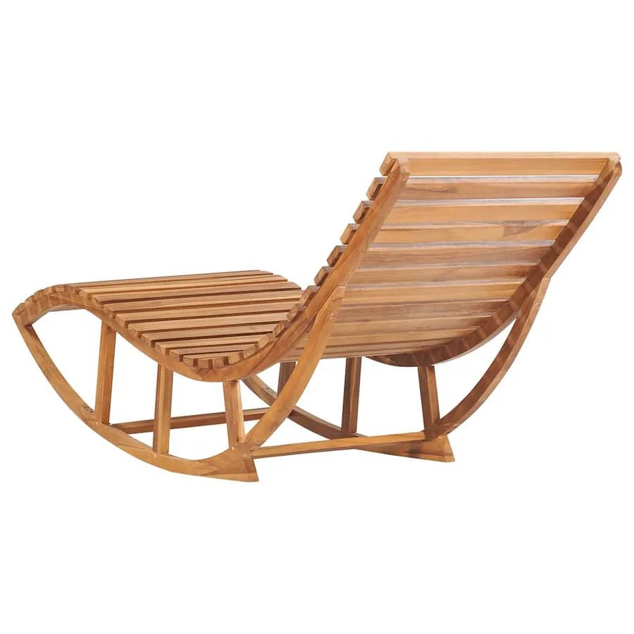 Chaise longue à bascule avec coussin Bois de teck solide - 12