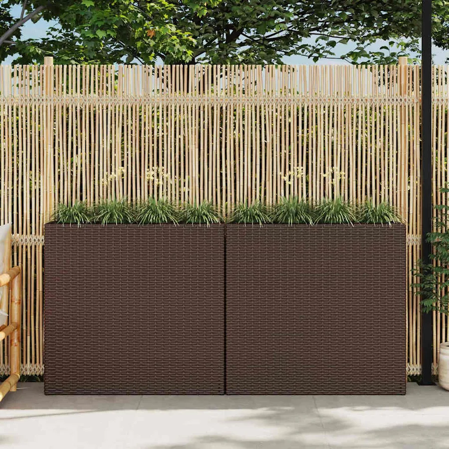 Lits surélevés de jardin et 4 pots 2 pcs Résine tressée Marron