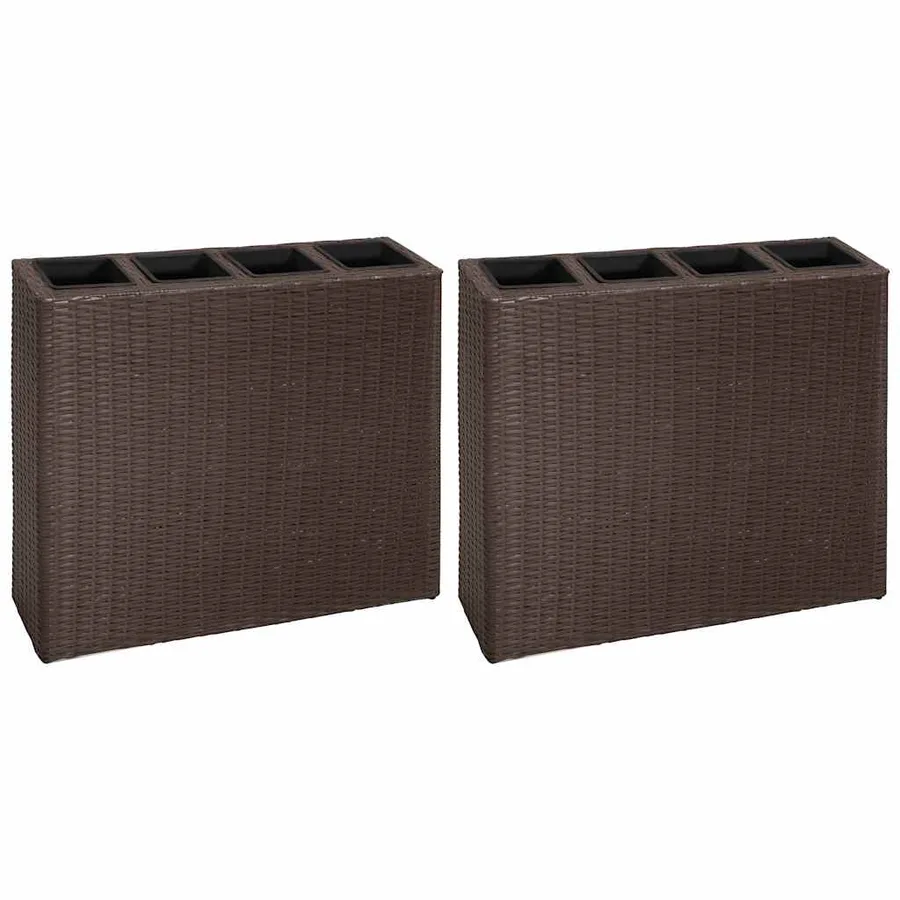 Lits surélevés de jardin et 4 pots 2 pcs Résine tressée Marron - 2