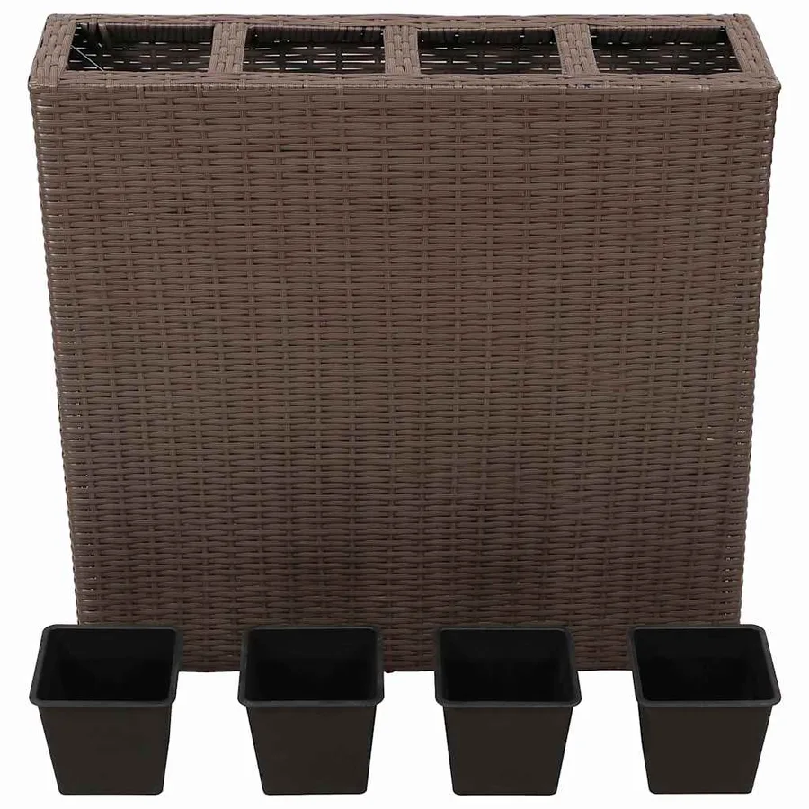 Lits surélevés de jardin et 4 pots 2 pcs Résine tressée Marron - 5
