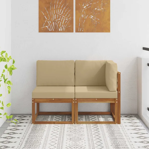 Canapé d’extérieur milieu et coin 2 Pièce Naturel et Beige