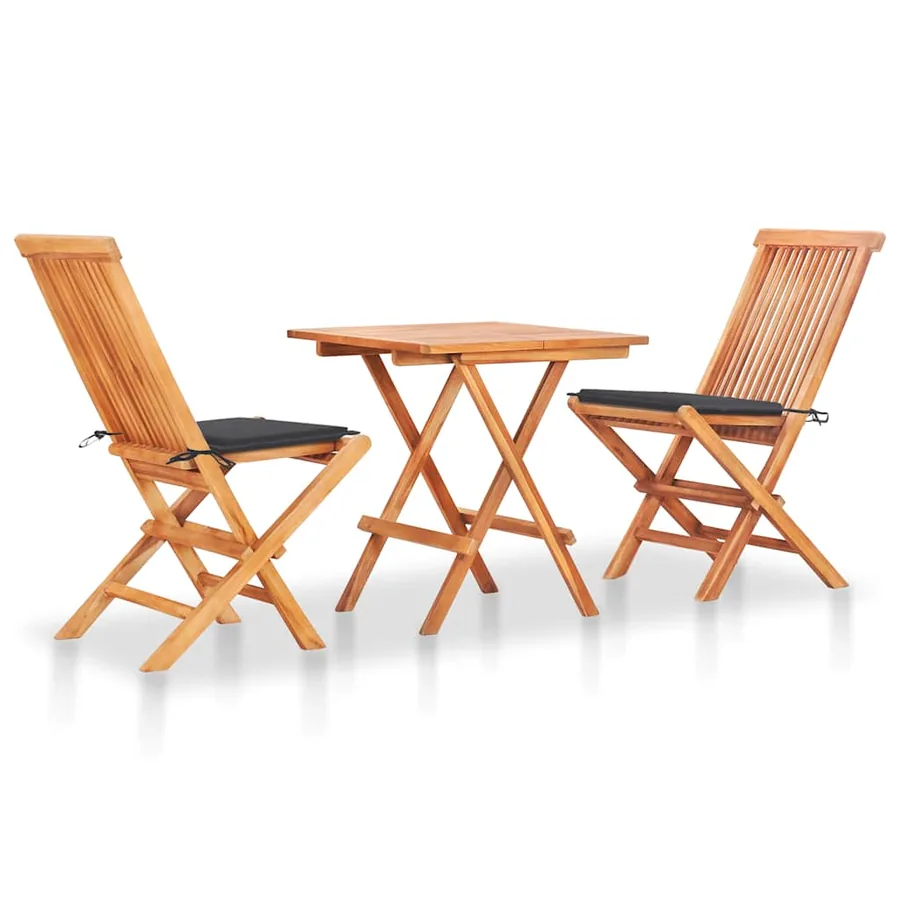 Bistro Set 3 pcs with Anthracite Cushions Teak Wood
