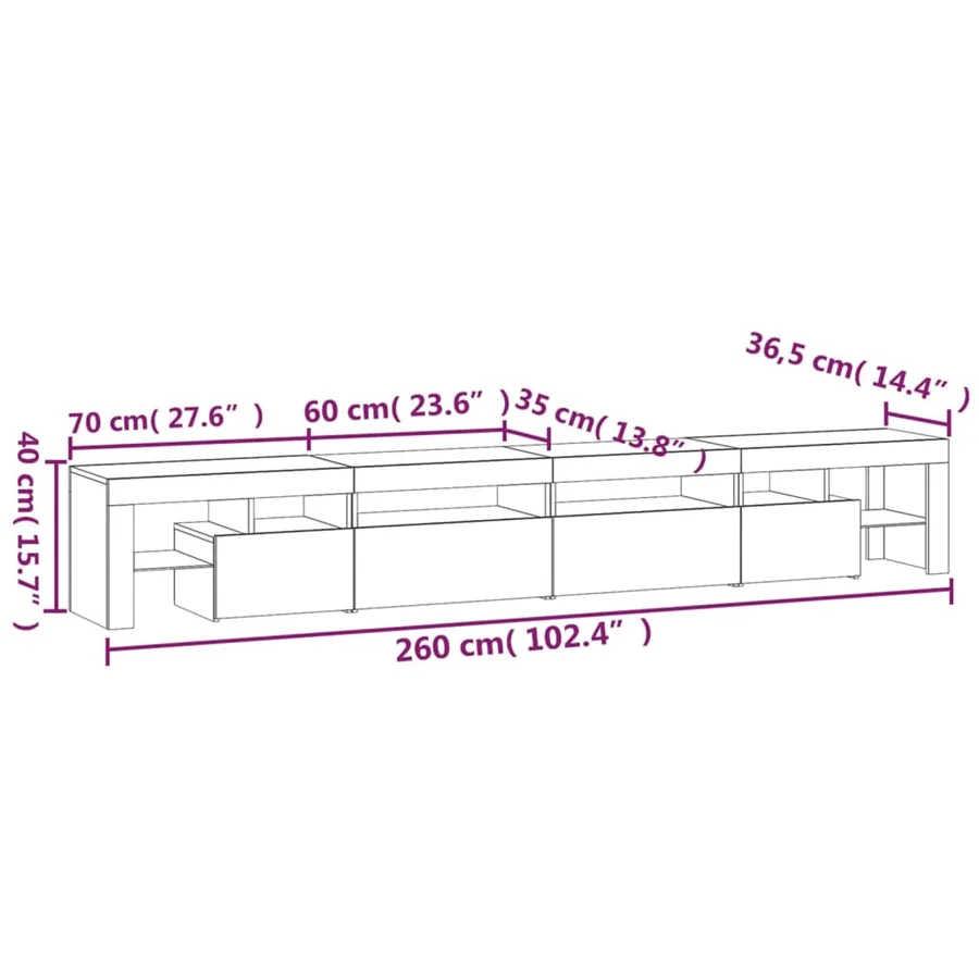 Meuble TV avec lumières LED Blanc 260x36,5x40 cm - 12