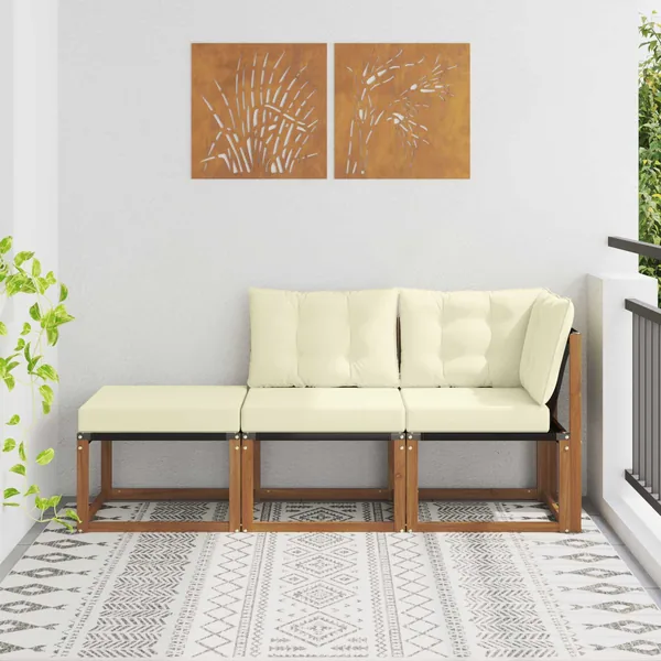 Canapés modulaires d'extérieur 3 Pièce Naturel et Crème