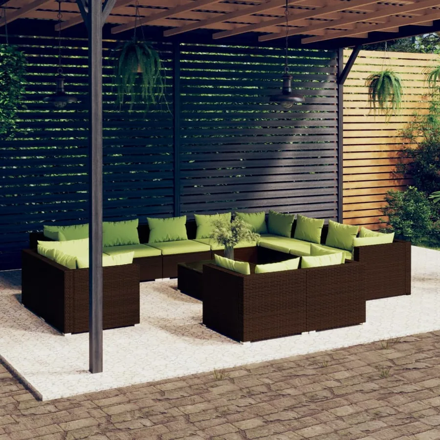 Salon de jardin 13 pcs avec coussins Marron Résine tressée