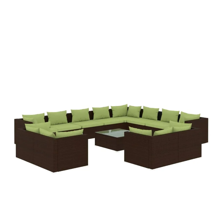 Garden Lounge Set 13 pcs with Cushions Brown Poly Rattan - 2