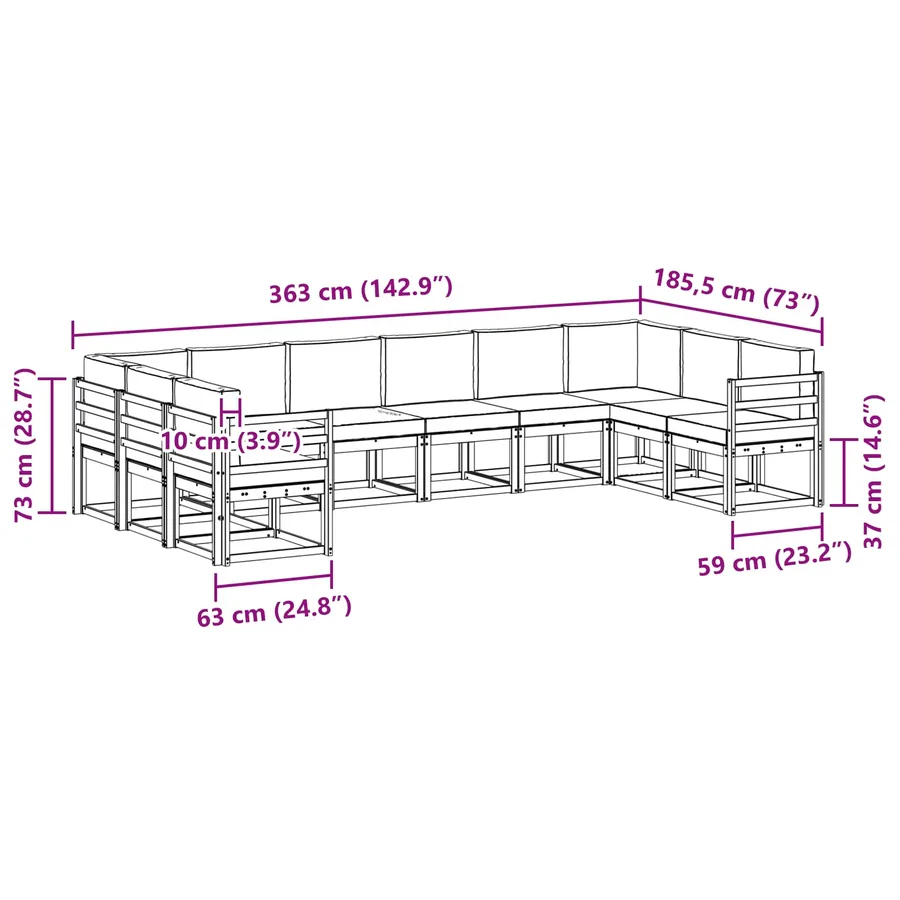 Ensemble de canapés d'extérieur 10 pcs Naturel et Beige - 8
