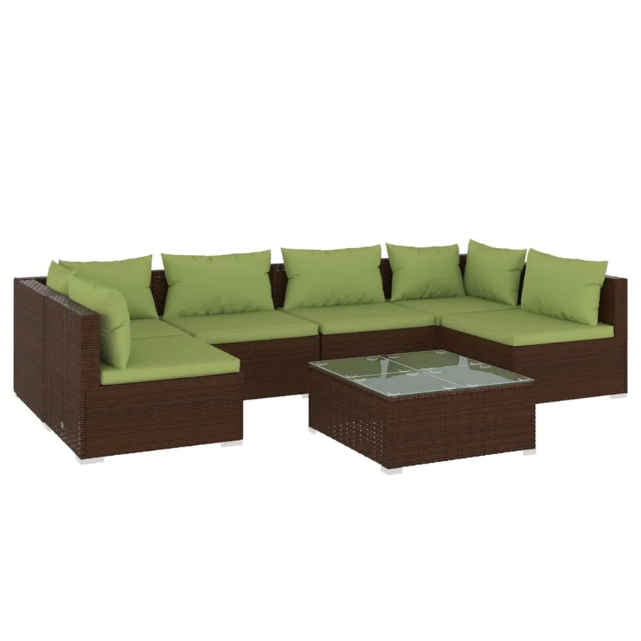 Garden Lounge Set 7 pcs with Cushions Poly Rattan Brown - 2