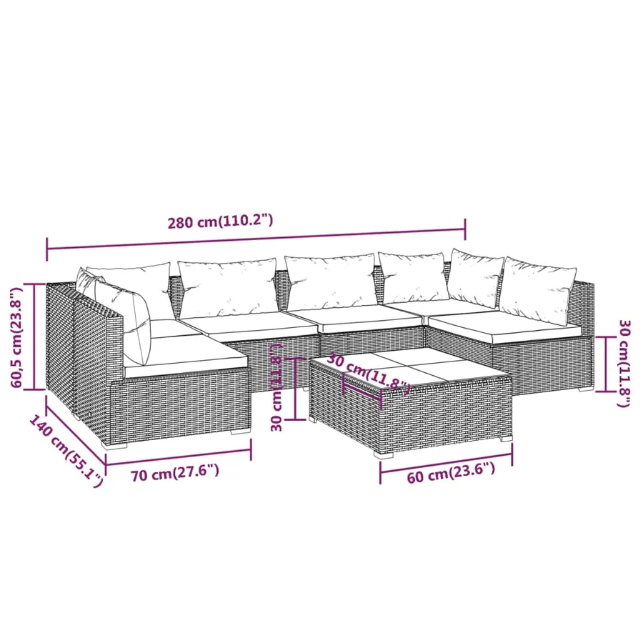 Garden Lounge Set 7 pcs with Cushions Poly Rattan Brown - 9