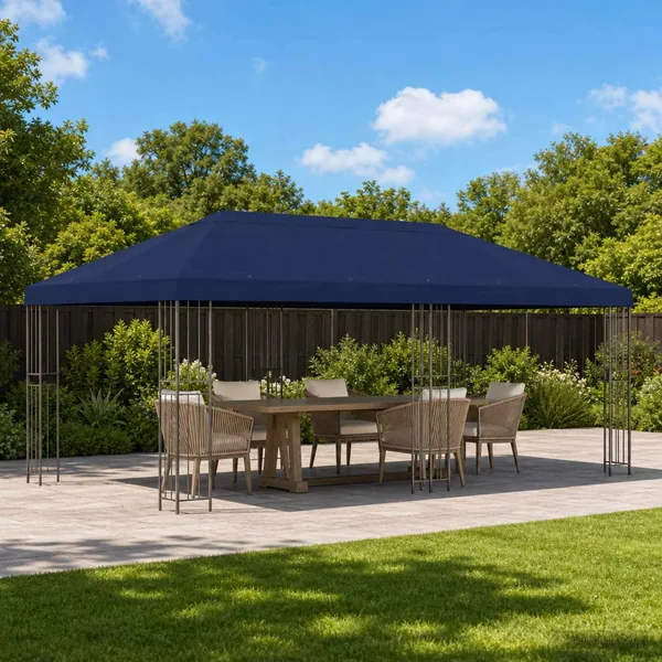 Gazebo avec murs latéraux 6 x 3 m Bleu Polyester et Acier 190