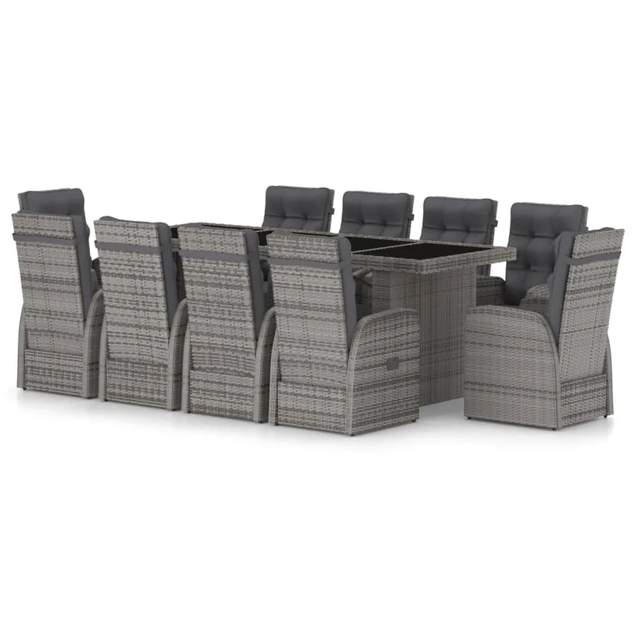 Garden Lounge Set 11 pcs with Cushions Poly Rattan Grey - 2