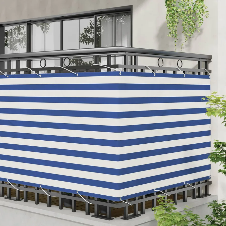 Écran de balcon Bleu et Blanc 110 x 600 cm Tissu Oxford - 3