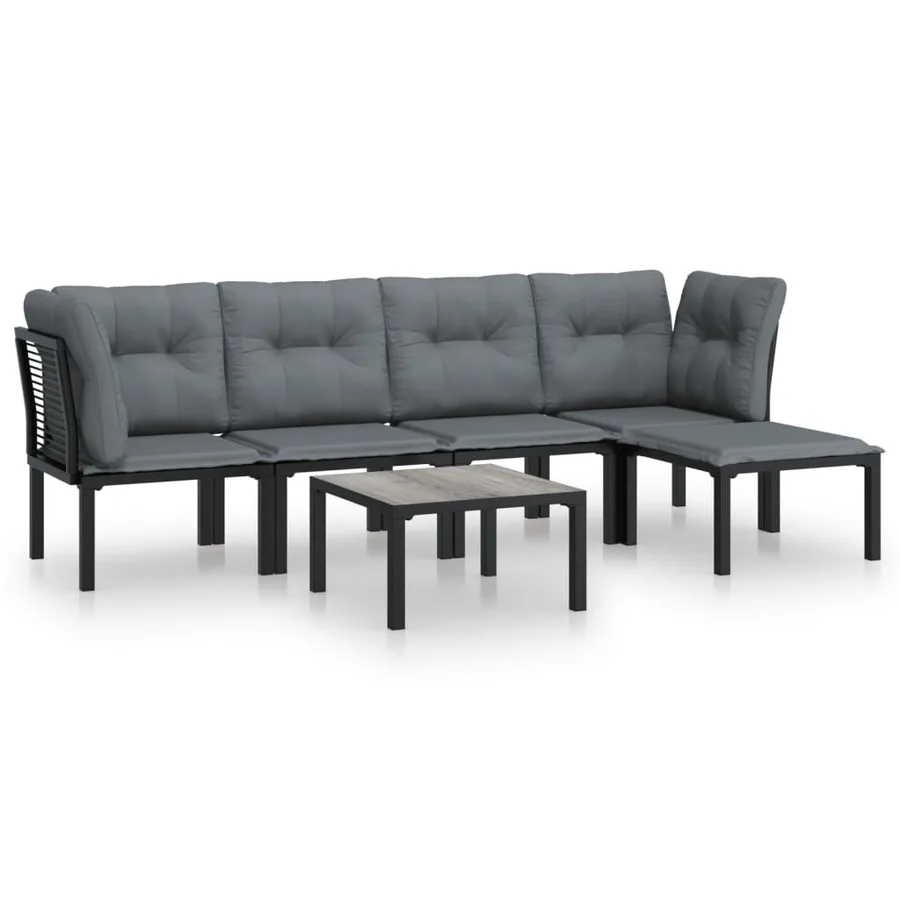 Salon de jardin 6 pcs noir et gris résine tressée - 2