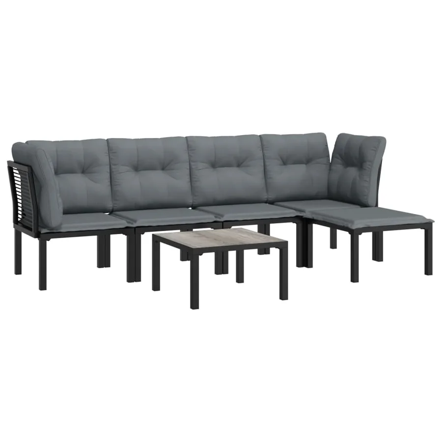 Garden Lounge Set 6 pcs Black and Grey Poly Rattan - 3