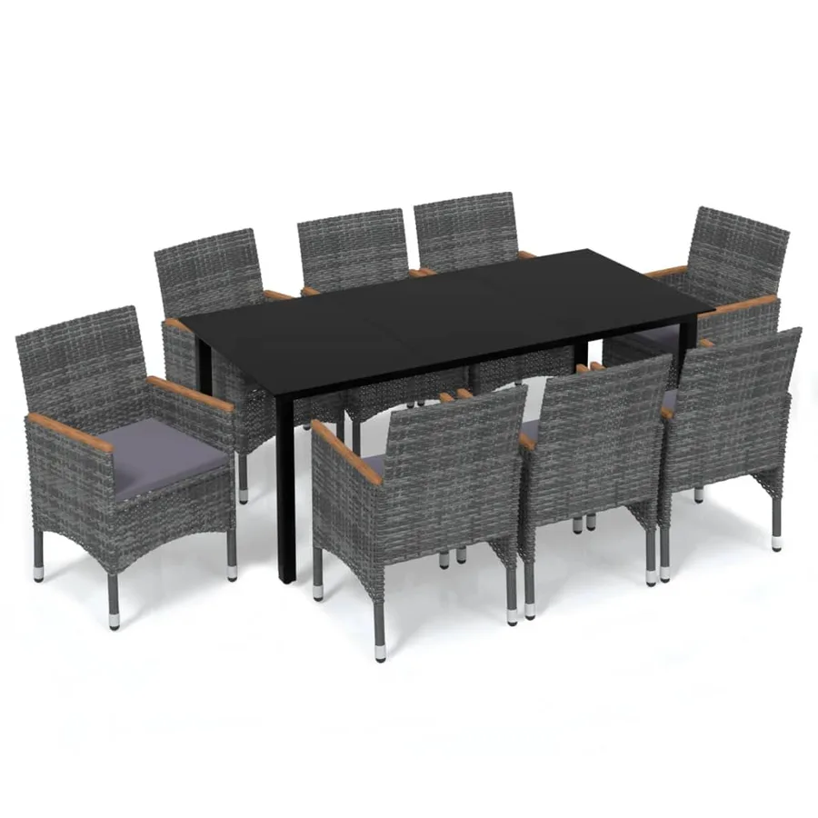 Garden Dining Set with Cushions 9 pcs Poly Rattan Grey - 2