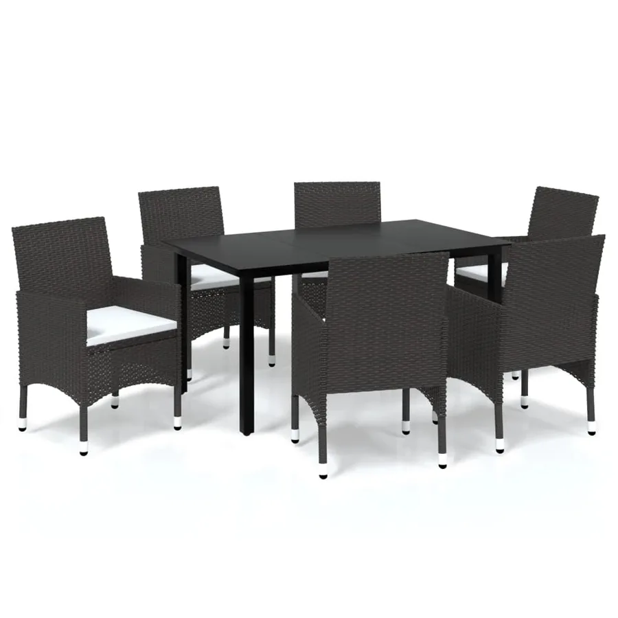 Garden Dining Set and Cushions 7 pcs Brown Poly Rattan - 2