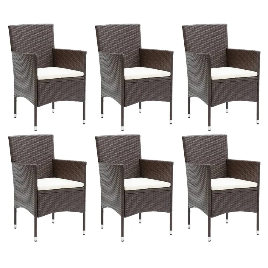 Garden Dining Set and Cushions 7 pcs Brown Poly Rattan - 3