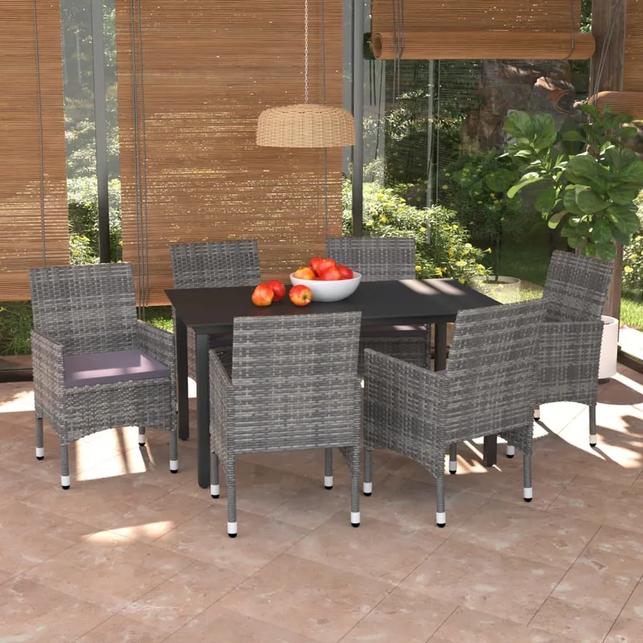 Garden Dining Set with Cushions 7 pcs Poly Rattan Grey
