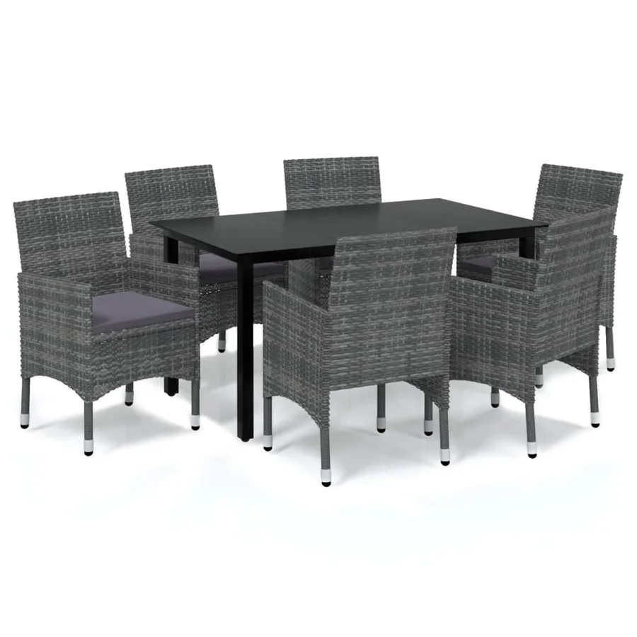 Ensemble à manger de jardin coussins 7pcs Résine tressée Gris - 2