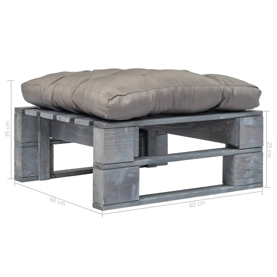Repose-pied palette de jardin avec coussin en gris gris bois - 3
