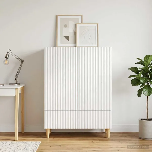 Buffet Blanc brillant 66 x 34,5 x 95 cm Bois d'ingénierie